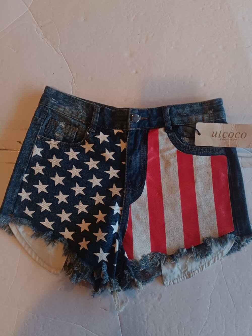 4th of July Women’s Distressed Shorts Denim w/American Flag Patriotic Size 4